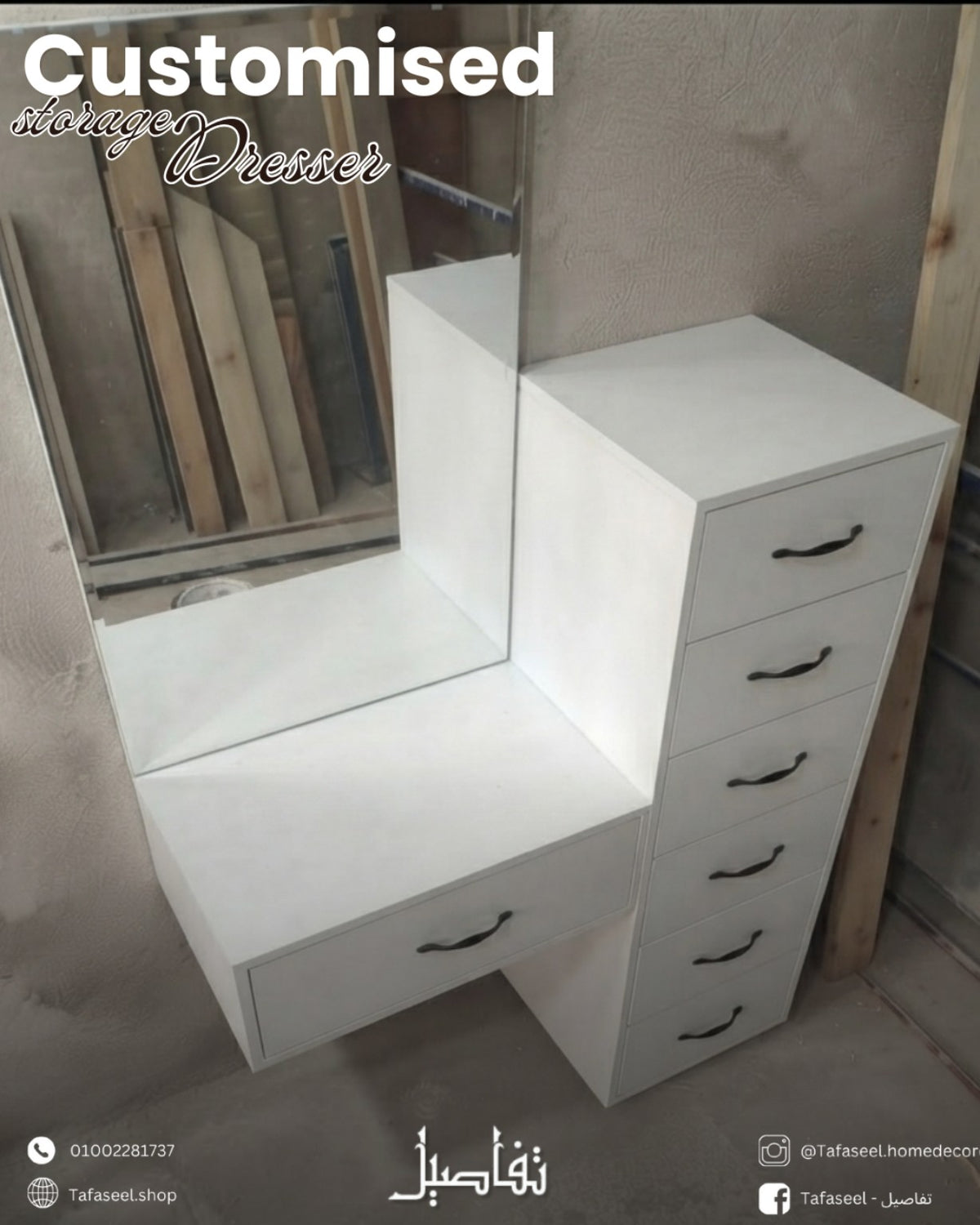 Custom Drawers Vanity white MDF vanity side view