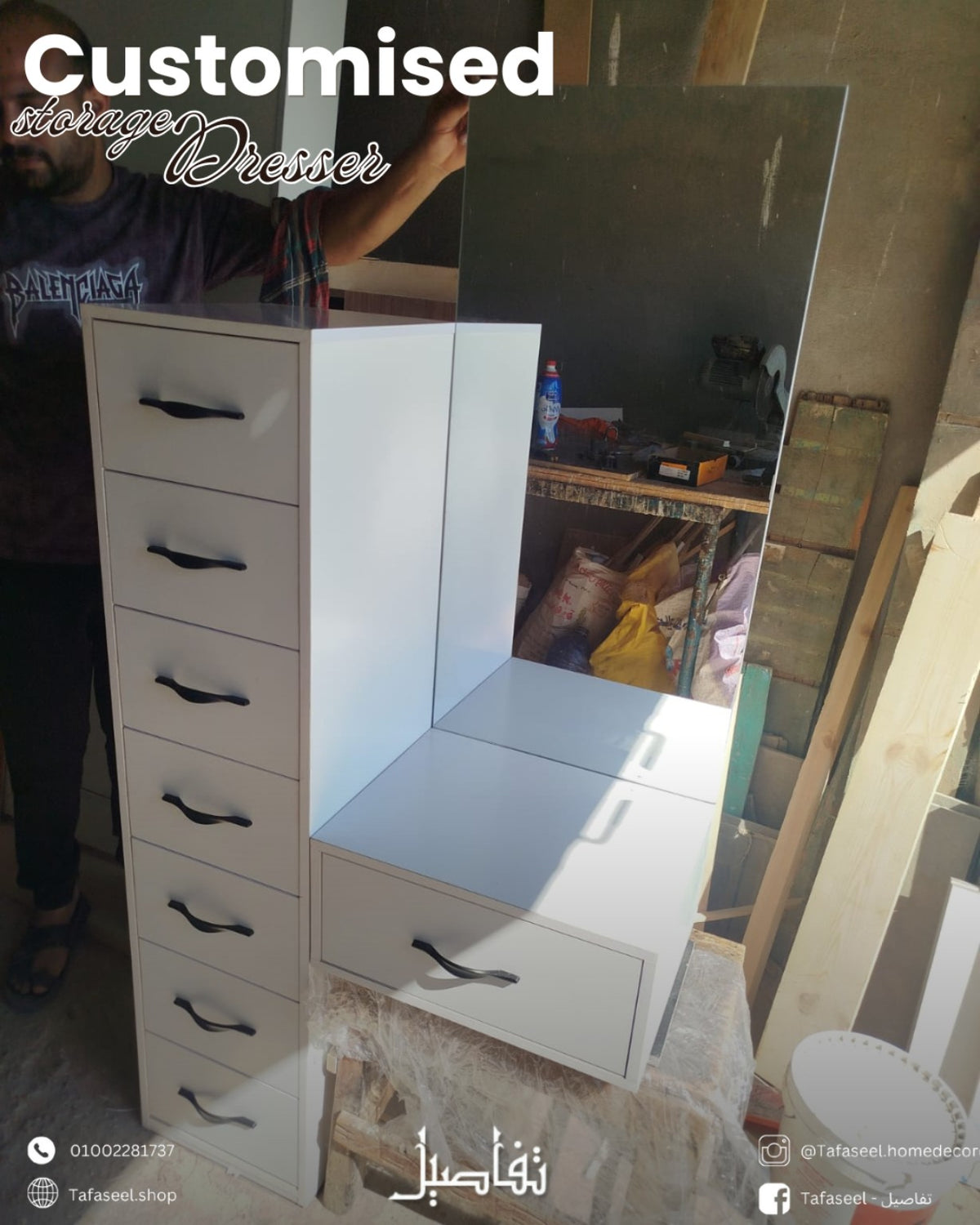 Custom Drawers Vanity white MDF dresser vanity front view