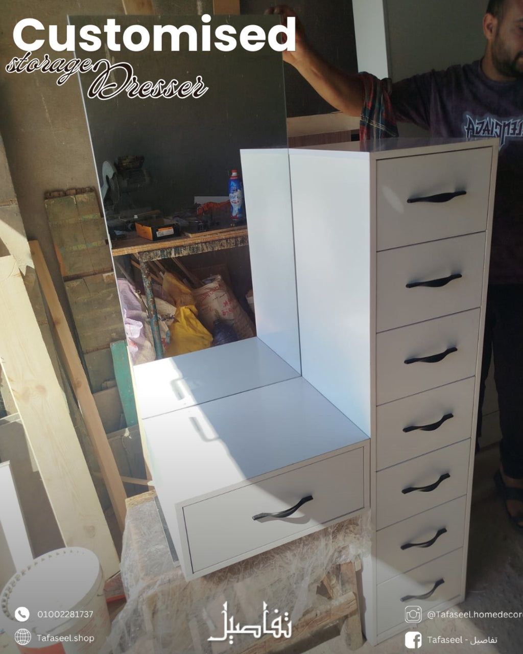 Custom Drawers Vanity white MDF vanity with open drawer