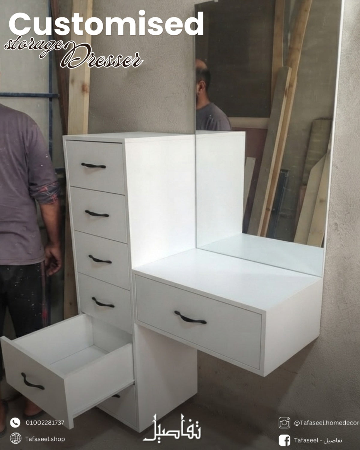Custom Drawers Vanity white MDF vanity alternate angle