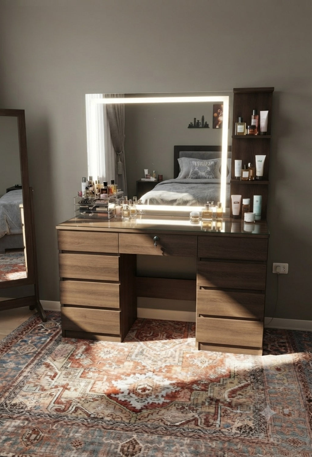 Lumière Vanity – light wood finish with LED mirror