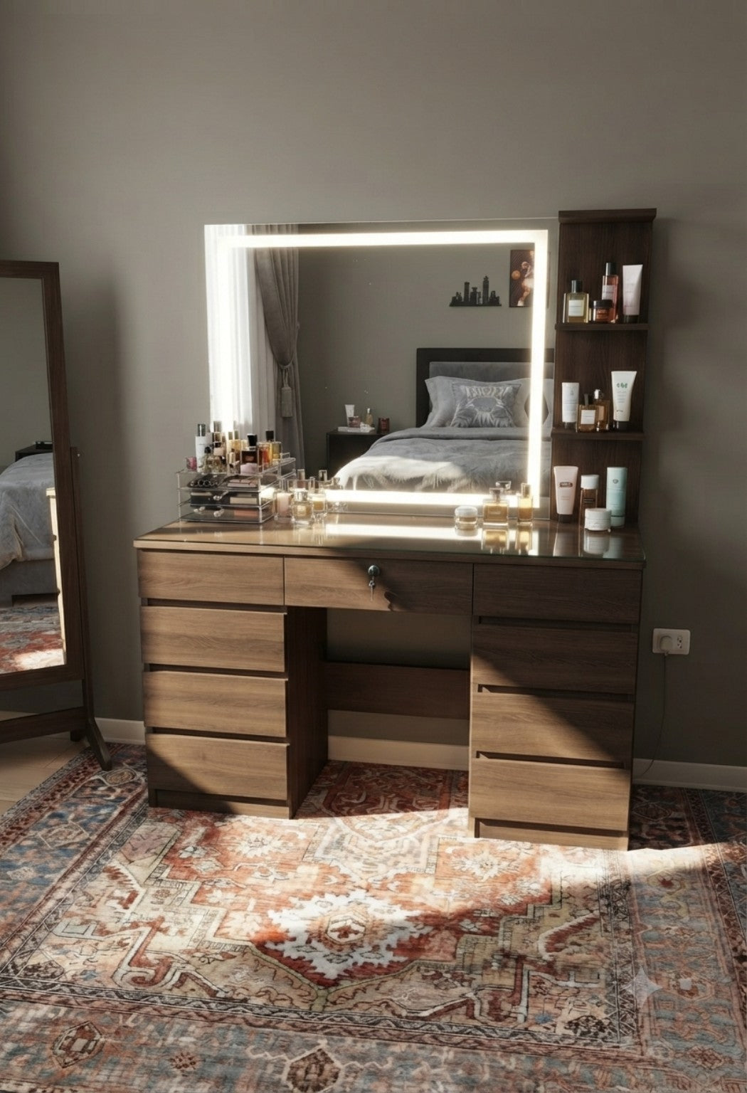 Lumière Vanity – light wood finish with LED mirror