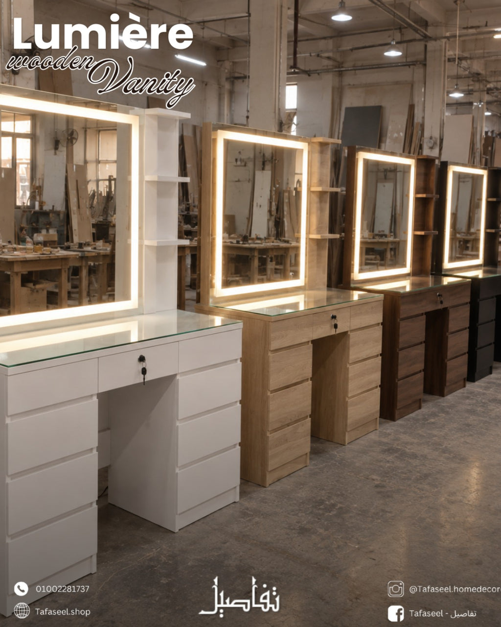 Lumière Wooden Vanity – multiple wood finishes