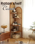 Rattan Corner Shelf in natural wood finish by Tafaseel Home Decor