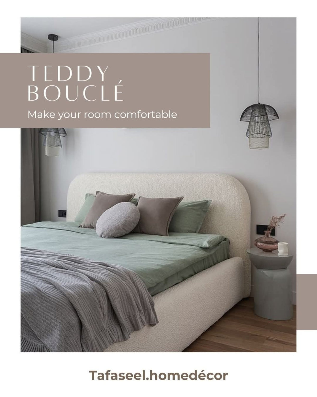 Teddy Boucle Upholstered Bed by Tafaseel Home Decor