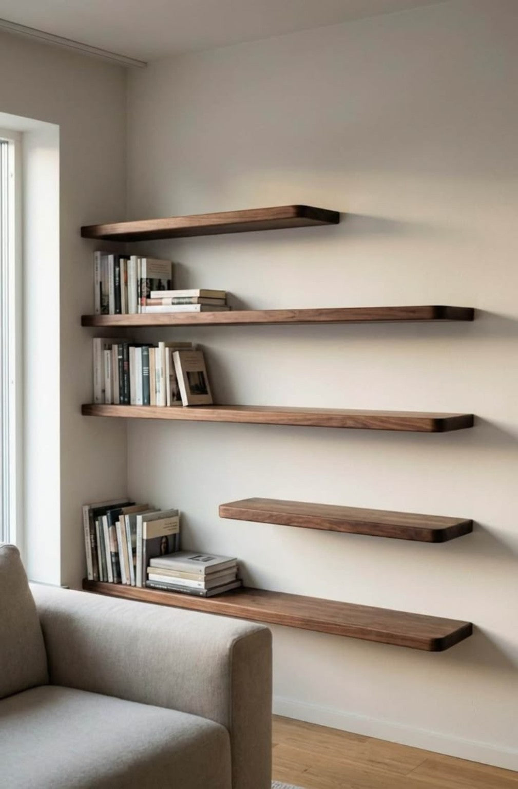 Floating Flat Shelves in dark wood finish
