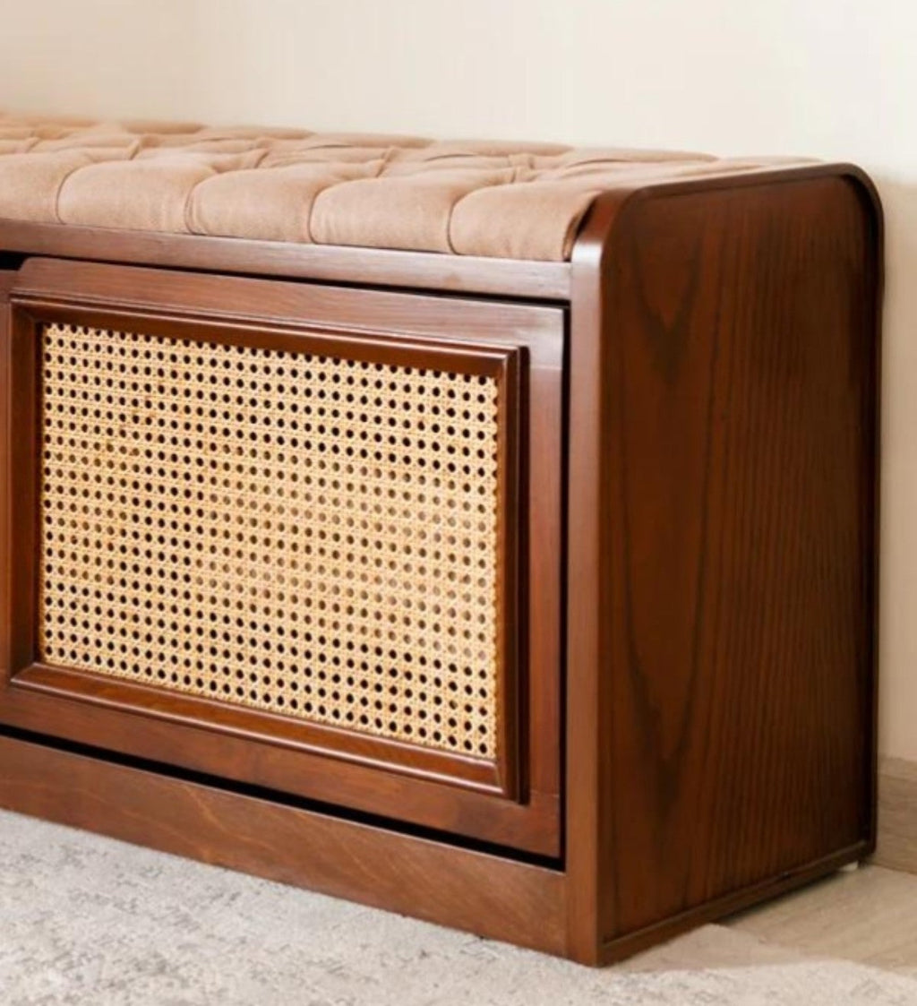 Ratan Panket & Shoe Storage bench with rattan cane front