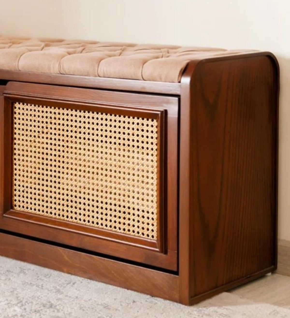 Ratan Panket & Shoe Storage bench with rattan cane front