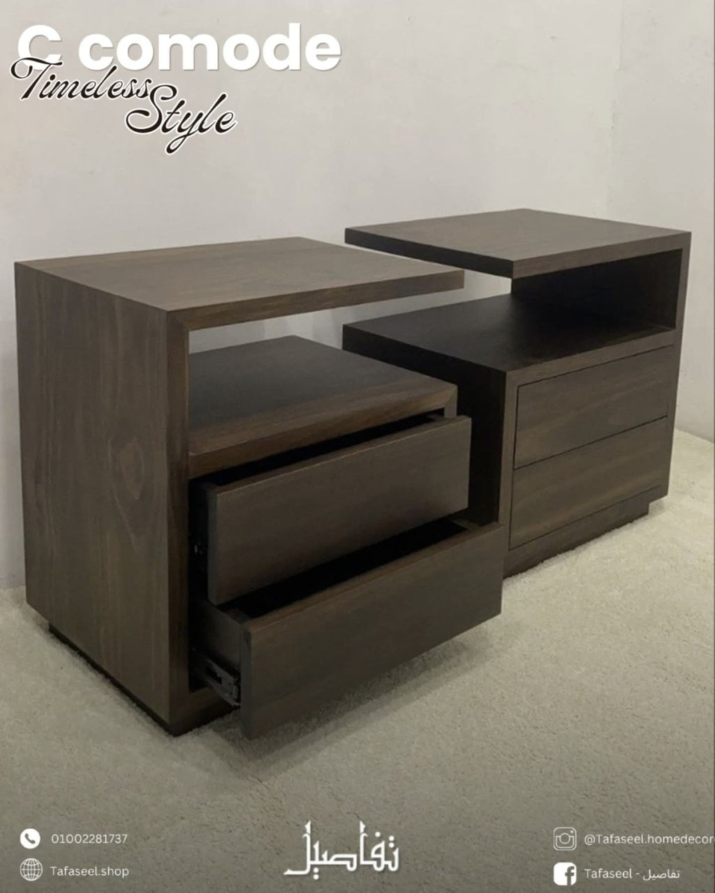 C Commode bedside storage with two drawers by Tafaseel Home Decor