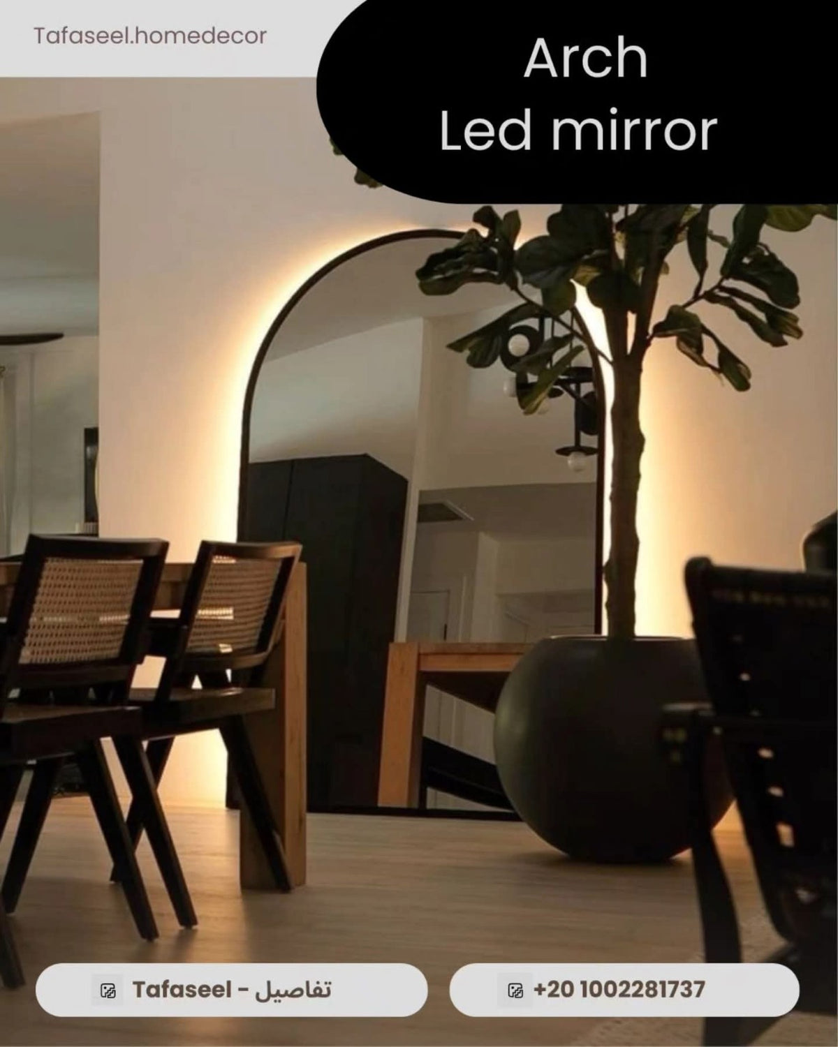 Timeless ARCH MIRROR back construction and stand