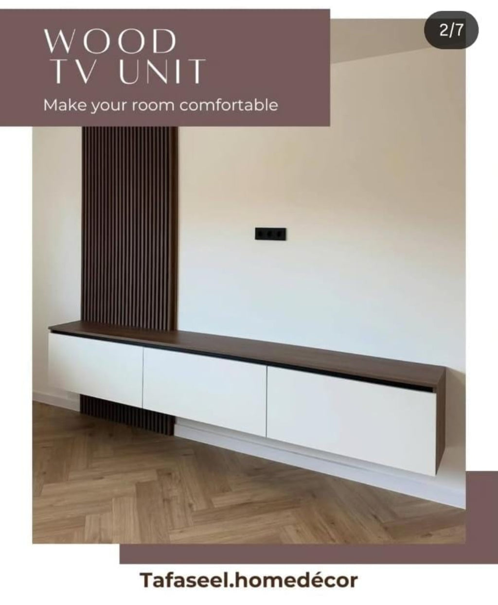 Plain TV Unit natural wood and white finish - Tafaseel Home Decor