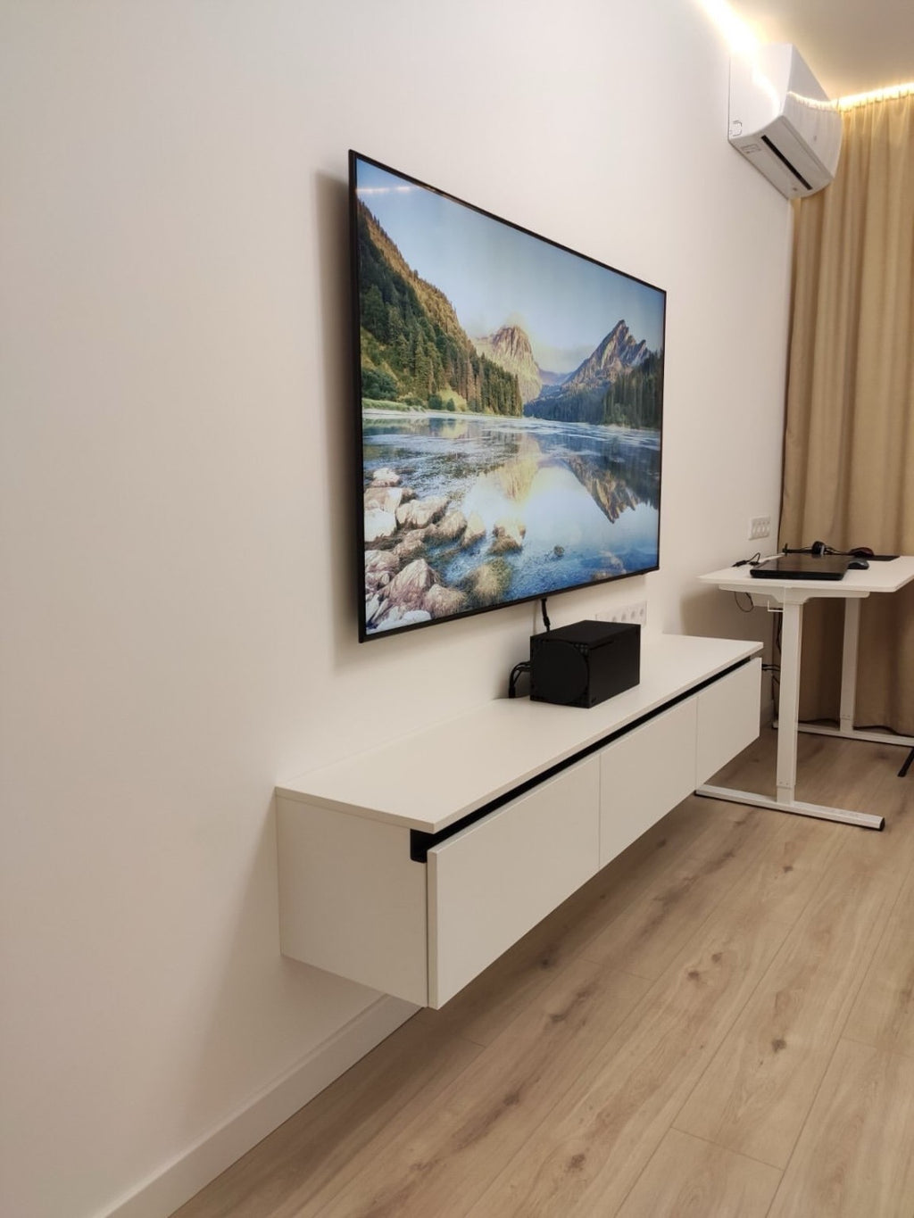 Plain TV Unit white wall mounted - Tafaseel Home Decor