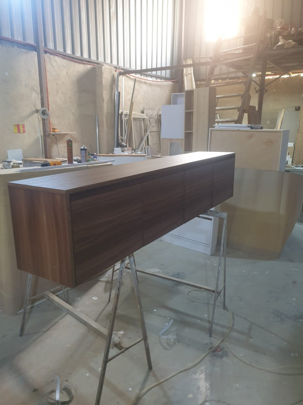 Plain TV Unit dark wood finish - Tafaseel Home Decor