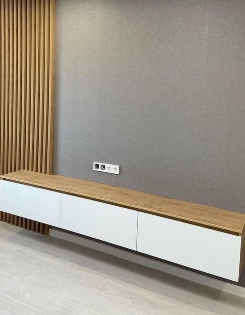 Plain TV Unit 180cm light wood and white - Tafaseel Home Decor