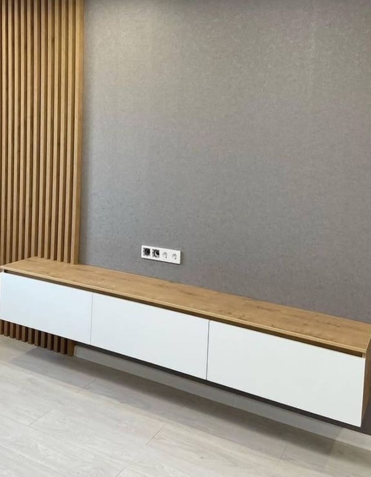 Plain TV Unit 180cm light wood and white - Tafaseel Home Decor