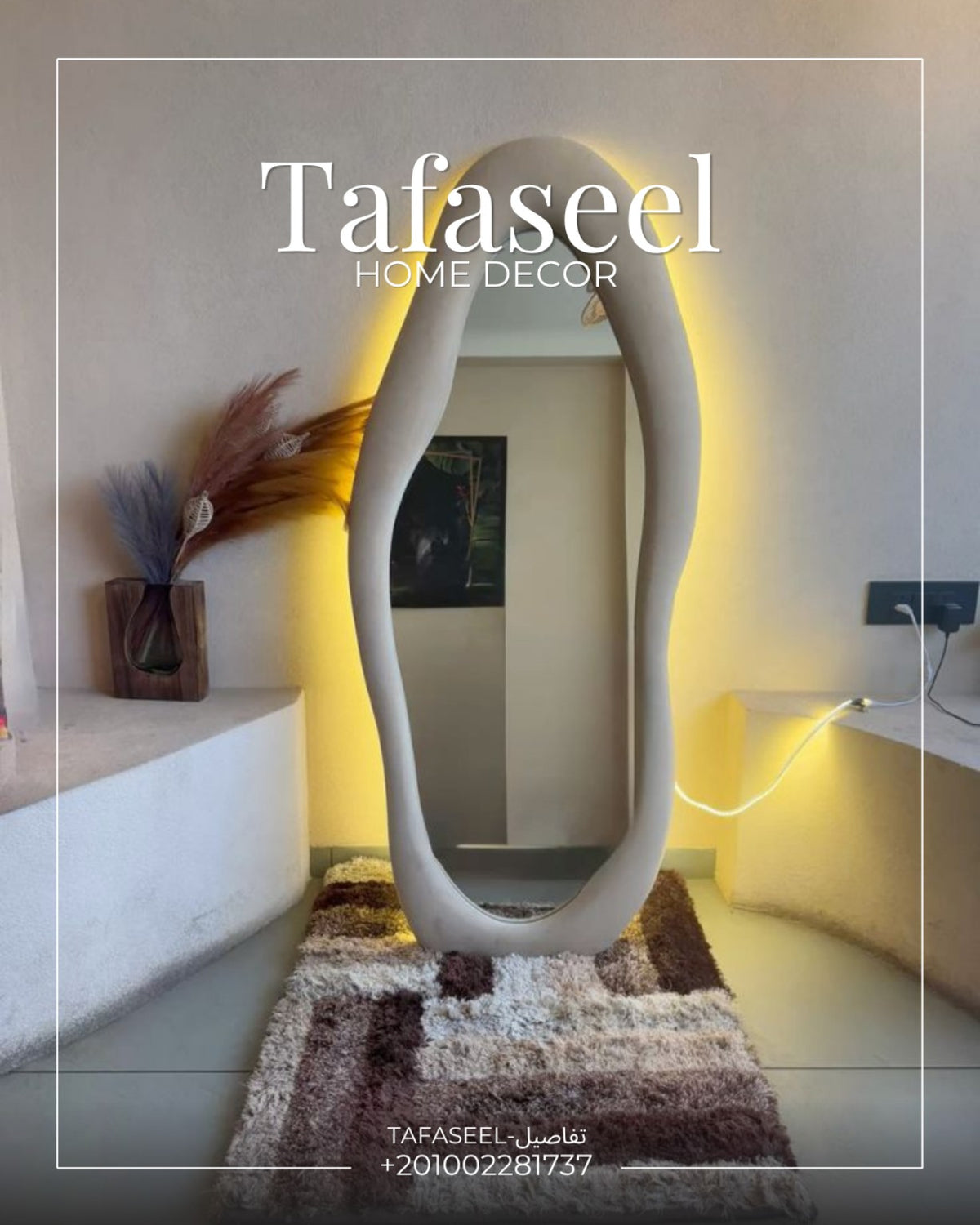 Asymmetric Cloud Mirror in white frame with warm back LED