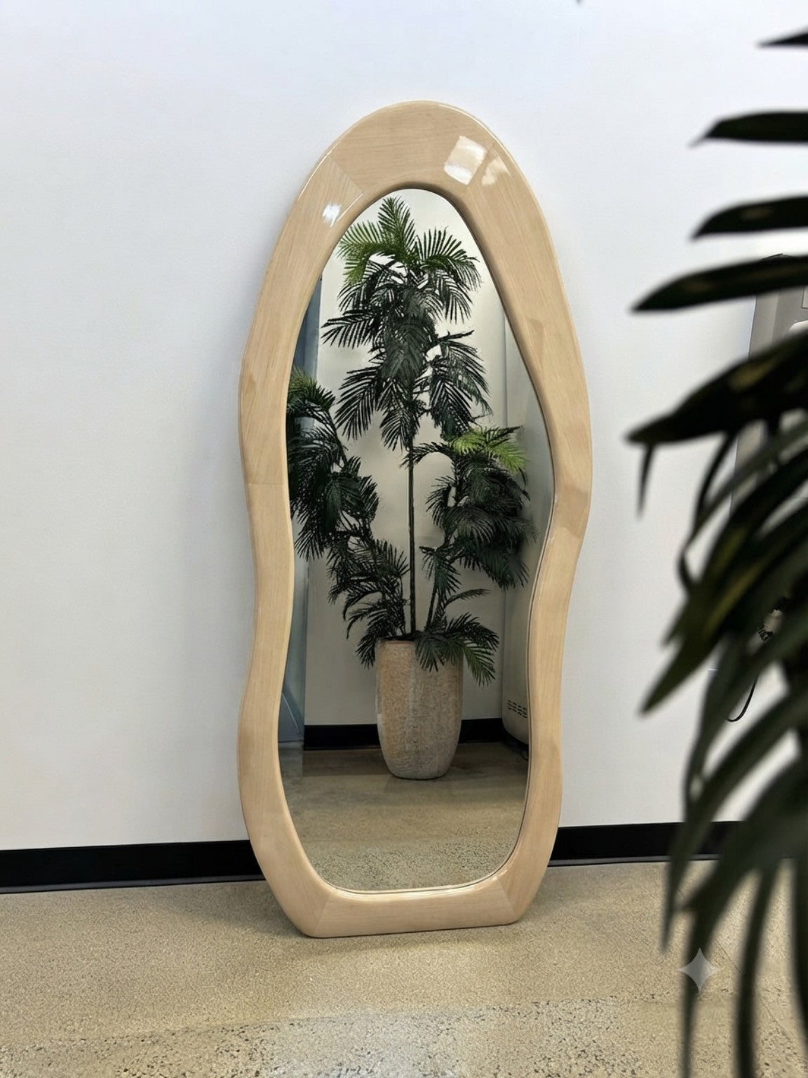 Asymmetric Cloud Mirror in light wood finish