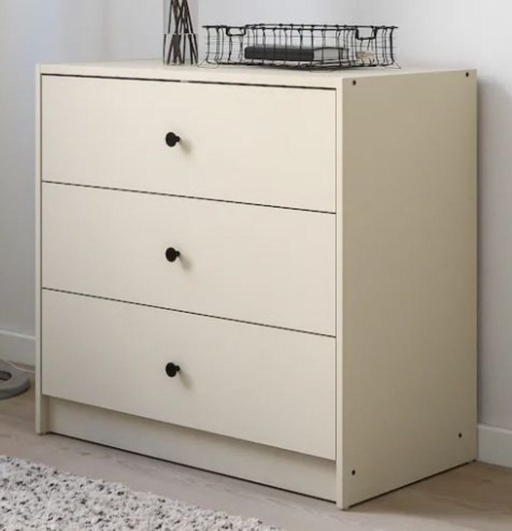 White three-drawer Boho Comode by Tafaseel Home Decor