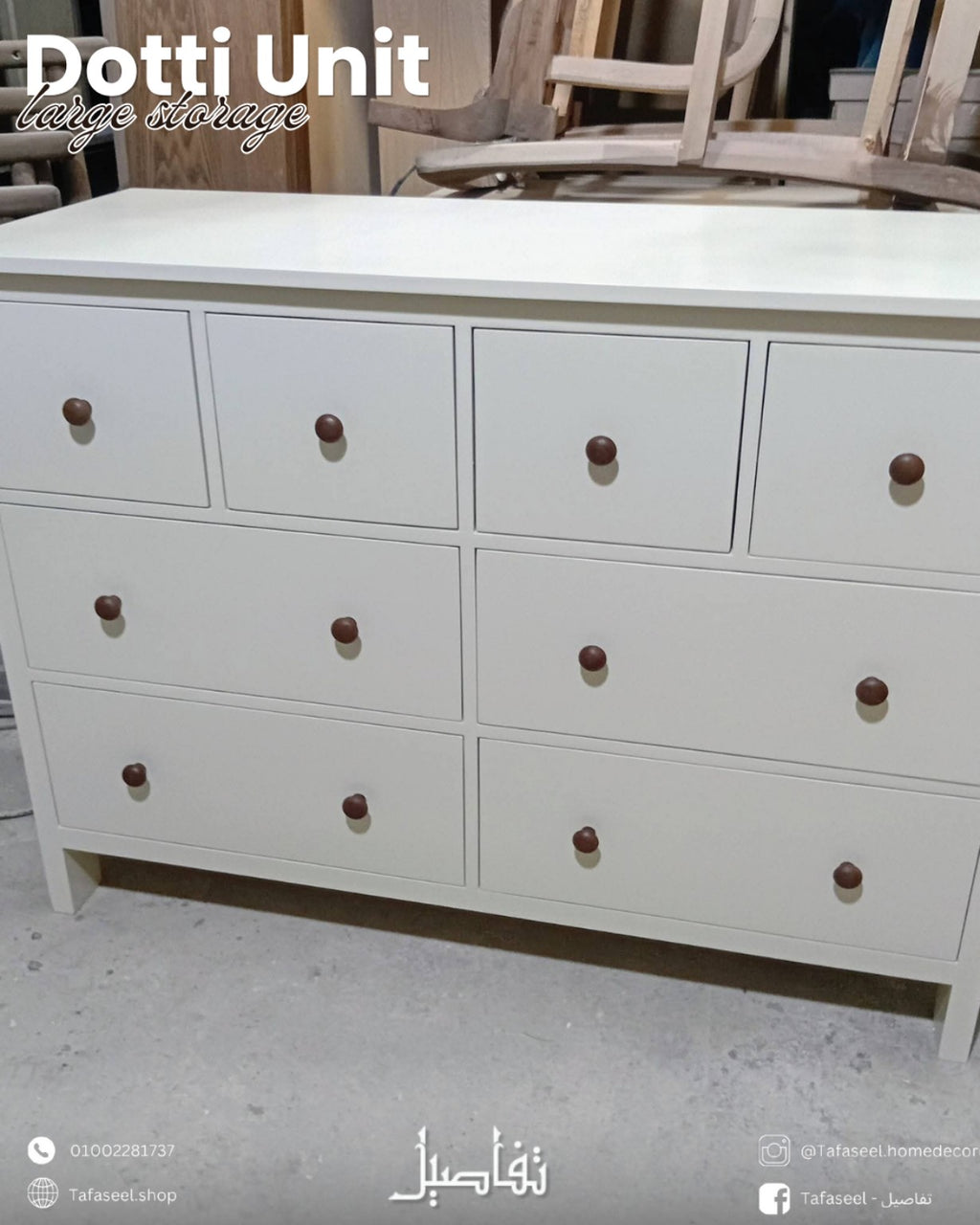 Dotti Unit large storage drawer unit in white by Tafaseel Home Decor