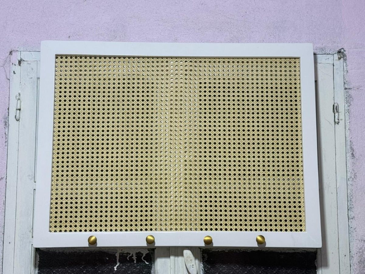Rectangle Rattan Electric Box Cover in black with hooks