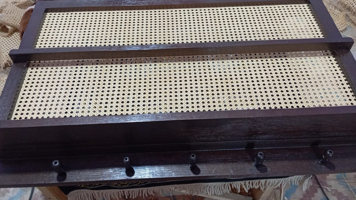 Rectangle Rattan Electric Box Cover in grey wood with hooks