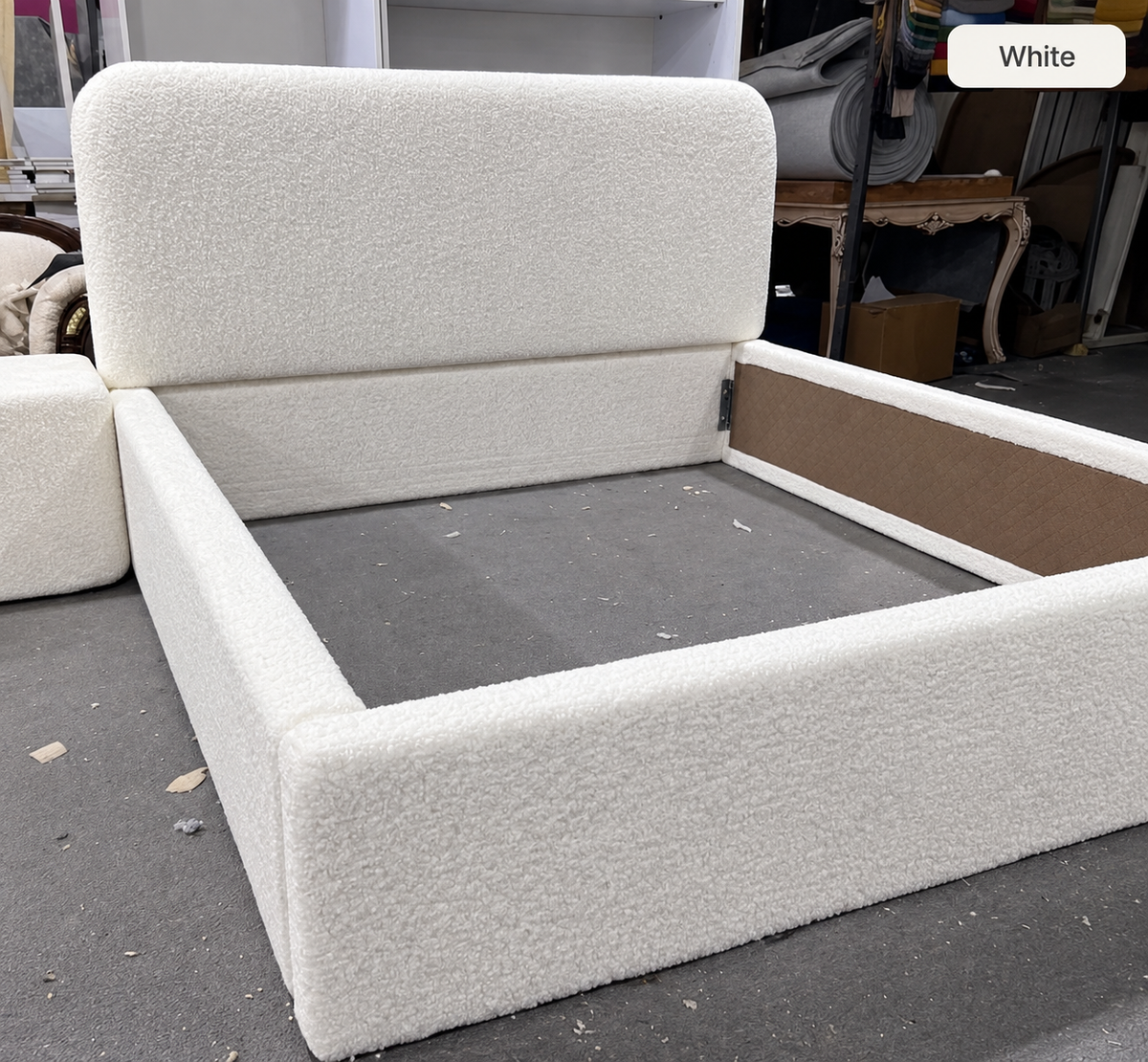 Teddy Boucle Bed — upholstered boucle bed by Tafaseel Home Decor