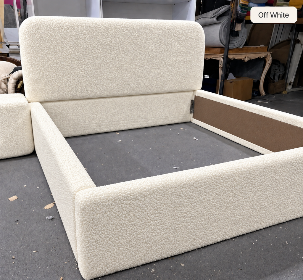 Teddy Boucle Bed — boucle bed frame detail by Tafaseel Home Decor