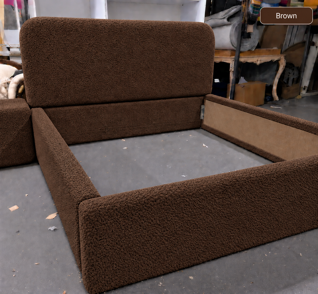 Teddy Boucle Bed — upholstered bed finish detail by Tafaseel Home Decor