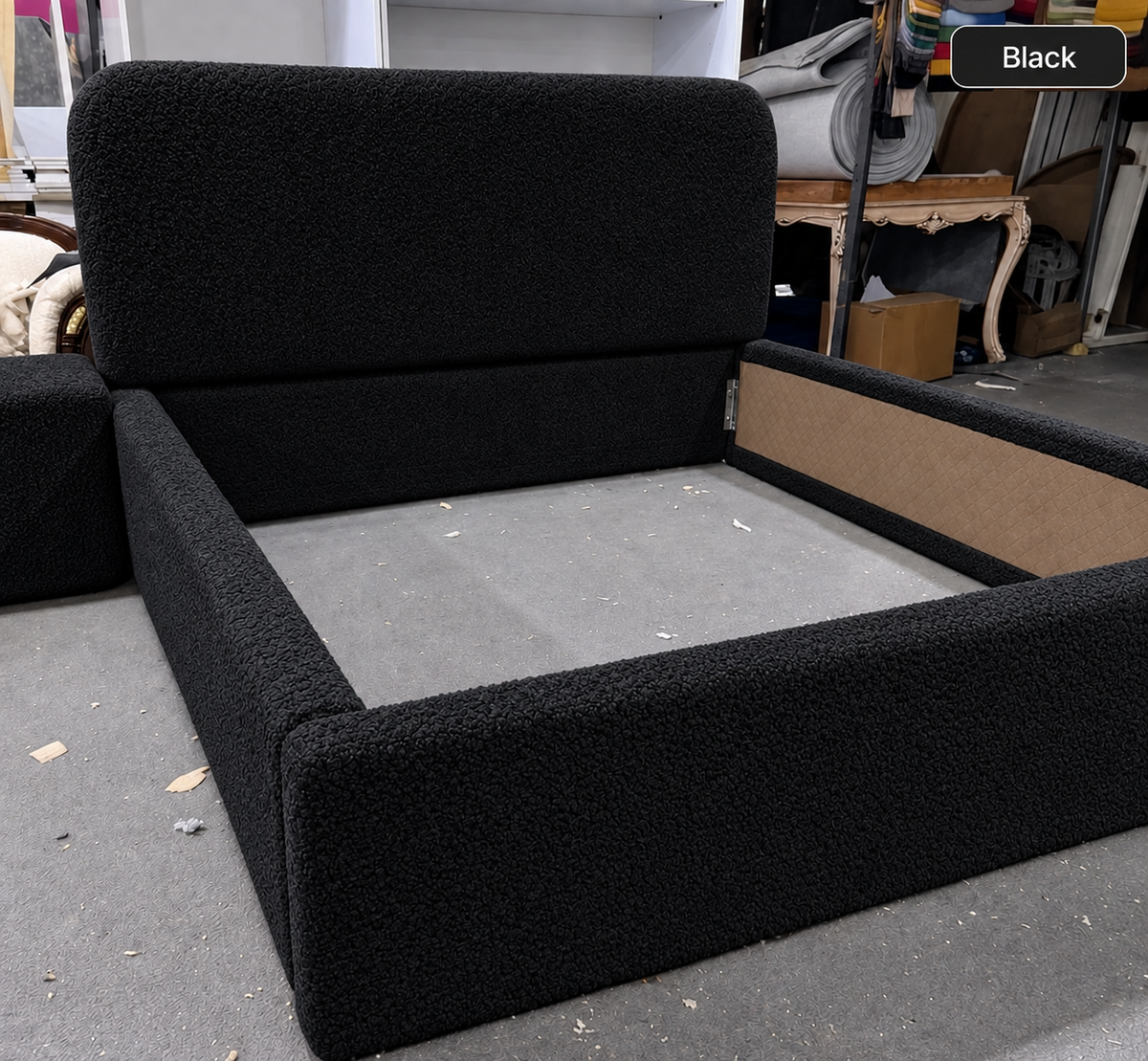 Teddy Boucle Bed — boucle upholstered bed detail by Tafaseel Home Decor