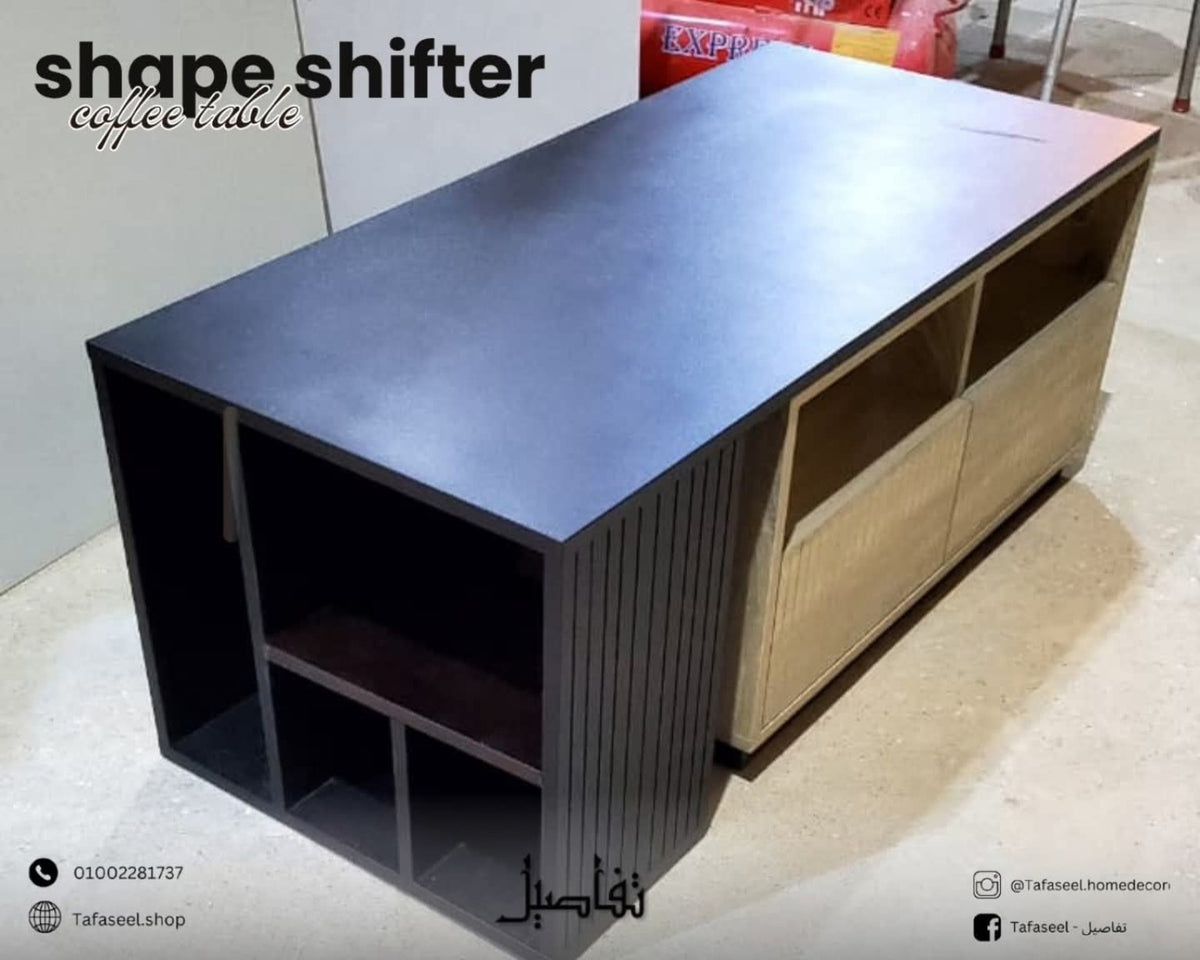 Shape Shifter Coffee Table in black and beige by Tafaseel Home Decor
