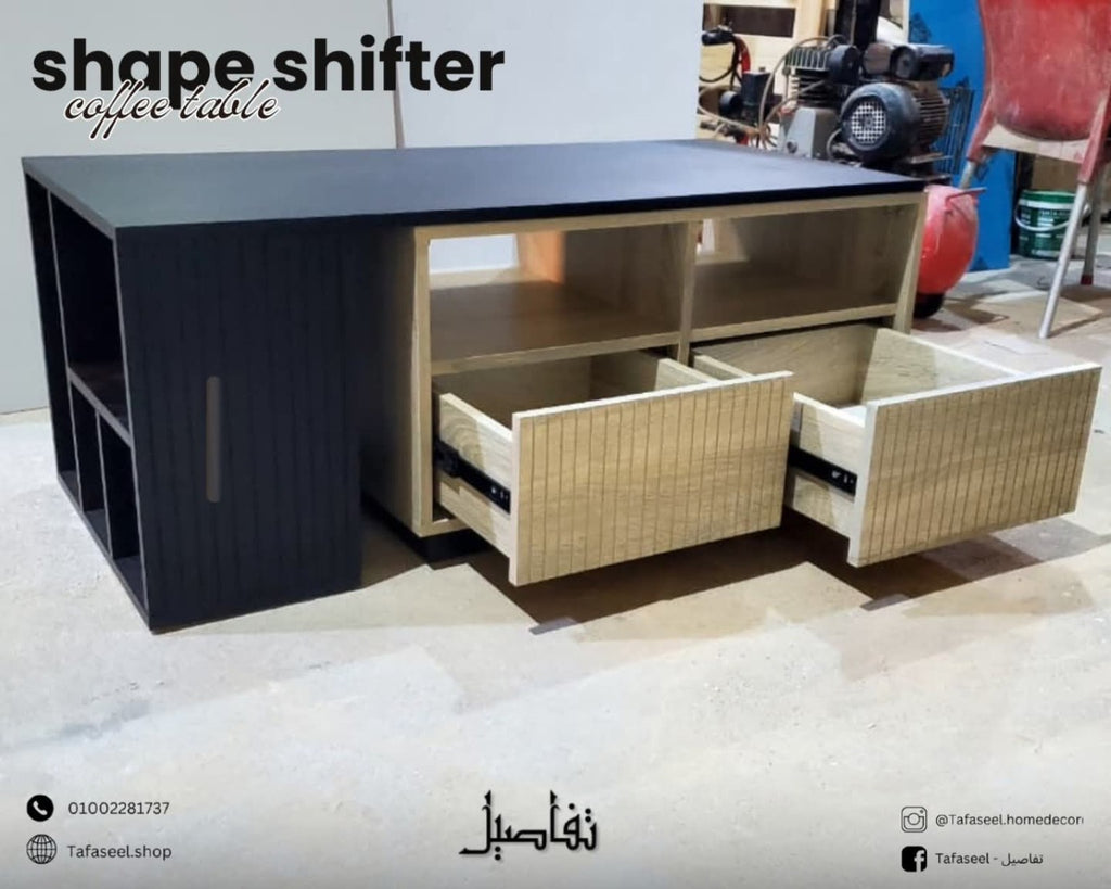 Shape Shifter Coffee Table drawers open